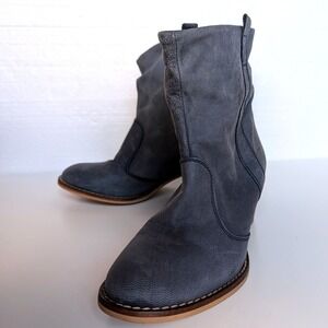Sundance Blue Grey Leather Slouch Calf Boots Western Block Heel Women's Shoes 39